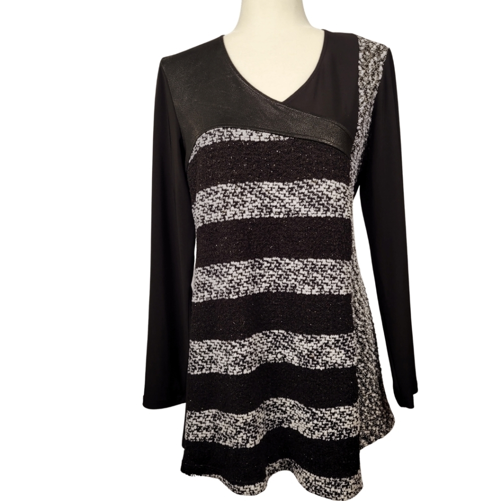 Bali - Grey and Black Long Sleeve Tunic Top with Accent Detail